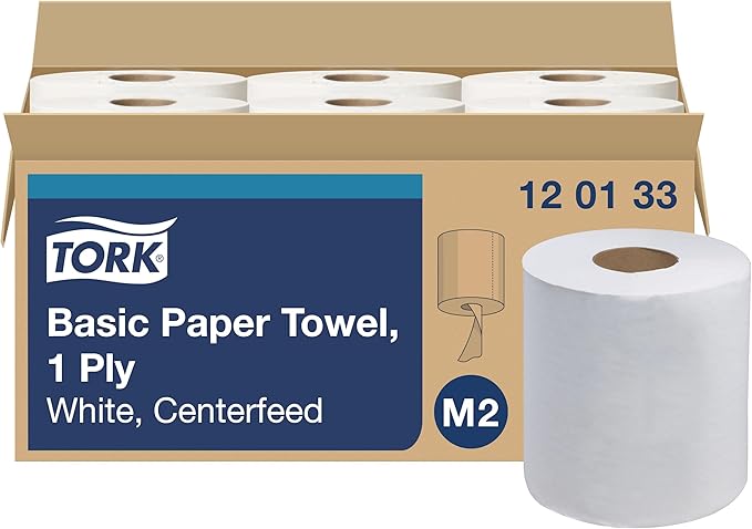 Tork Centerfeed Paper Wiper White M2, High Absorbency, 6 x 1000 Sheets, 120133