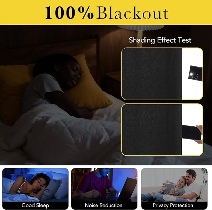 NICETOWN 100% Blackout Linen Black Door Curtains for Small Window, Privacy French Door Curtain 40 Inches Long for Kitchen Living Room, Room Darkening Tie Up Shade, 1 Panel, 26W x 40" L