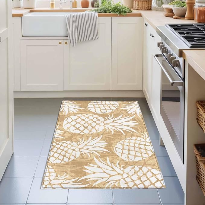 Area Rug 2x3ft, Summer Fruit Pineapple Washable Rugs for Living Room Bedroom, Rustic Vintage Tropical Leaves Soft Non-Slip Area Rugs Rectangle Floor Carpet for Dining Room