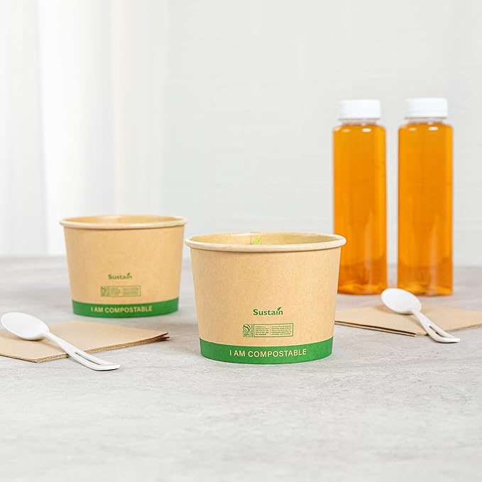 Restaurantware Paper Soup Containers 200 Pack Of 16 oz Disposable Kraft To Go Hot Soup Serving Bowls BPI-Certified Compostable Leakproof Stackable Food Containers For Noodles, Pasta And Desserts