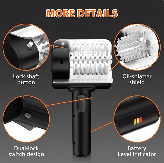 Electric Grill Brush - BBQ Grill Cleaning Tools with 800 RPM Brush Head,3000mAh Battery and 304 Stainless Steel Bristles, Cordless Rechargeable Grill Cleaner for Outdoor (Black)