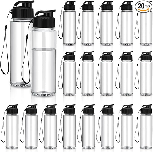 Mifoci 20 Pieces Water Bottle Bulk 17 oz Plastic Water Bottles Bulk Gym Sports Adults Reusable Large Bottles with Leak Proof Flip Top for Party Outdoor (Black)