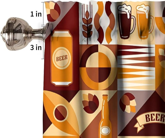 Modern Beer Kitchen Valance, Brown Geometric Beer Drink Print Short Window Treatment for Dining Living Room Bedroom Pub Home Bar, 54x18Inch