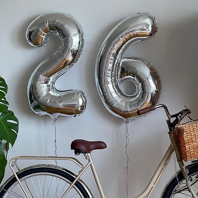 40 Inch 2026 Pack of 4 Silver Big Helium Foil Balloon Numbers Large Mylar Number for Christmas New Year's Eve Party Graduation Birthday