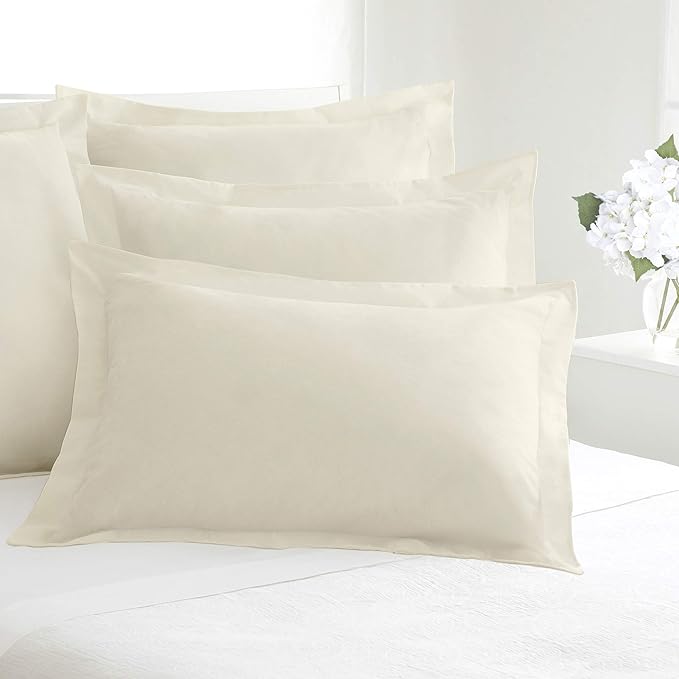 FRESH IDEAS Poplin Tailored 2-Pack Pillow Sham, Standard, Ivory