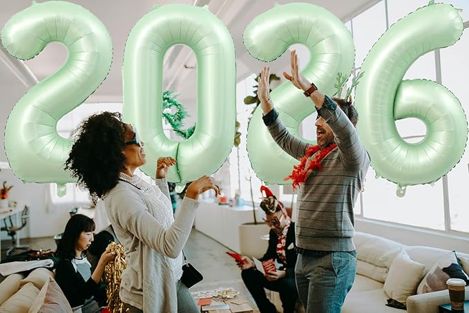 Huge Sage Green 2026 New Year Balloons 40 Inch 2026 Olive Green Mylar Foil Helium Number Balloons 2026 Christmas New Year Eve Graduation Party Decorations Supplies