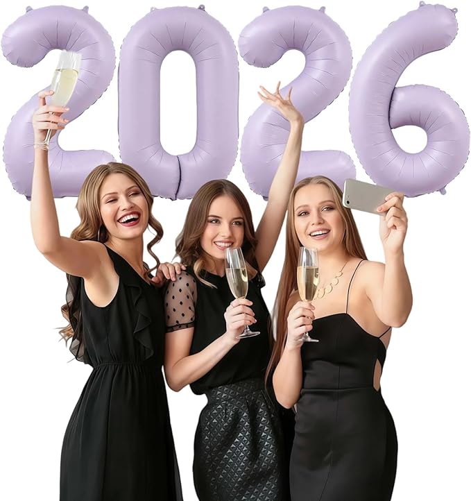 Pastel Purple 2026 Balloons, 40 Inch 2026 Number Balloon Foil New Year Balloon Numbers for New Years Eve Party Graduation Party Decoration