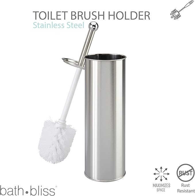Bath Bliss Stainless Steel, Rust Resistant, Heavy Duty Toilet-Brushes, 2 Pack, Satin