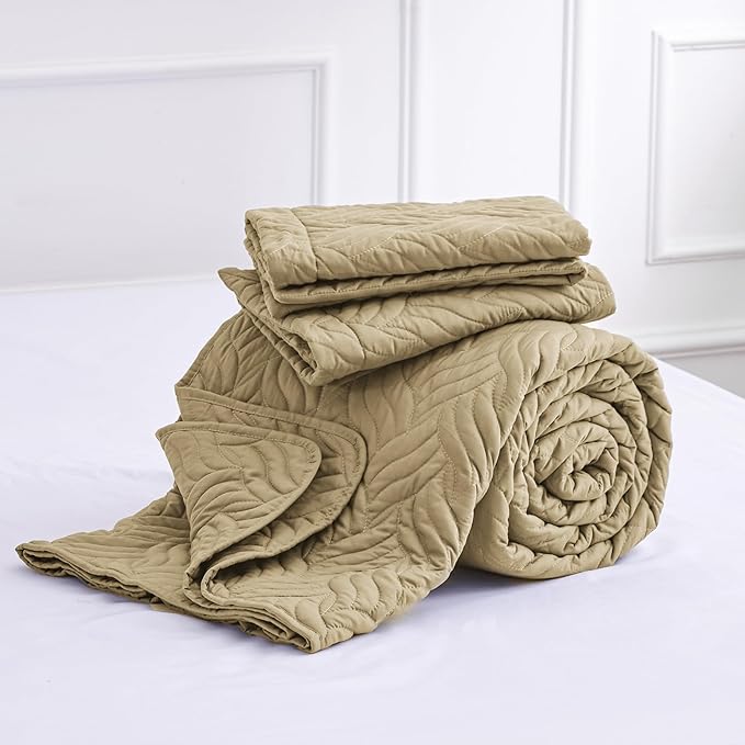 Love's cabin Quilts for Full Bed Camel Bedspreads Bedding Set - Lightweight Bedspread Comforter - Wave Pattern Bedding Coverlet for All Season - 3 Pieces (1 Quilt, 2 Pillow Shams)