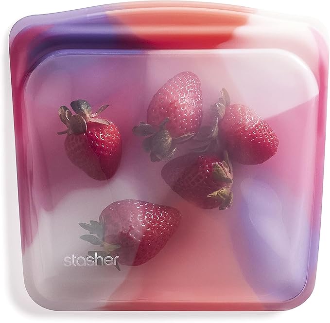 Stasher Silicone Reusable Storage Bag, Sandwich Bag, Freezer Bags, Microwave, Dishwasher, Oven Safe, Sous Vide, Lunch Container, Eco Friendly, Leak-free, Food Storage Bags, 28 oz, Tie Dye Pink | Reusable Food Bag