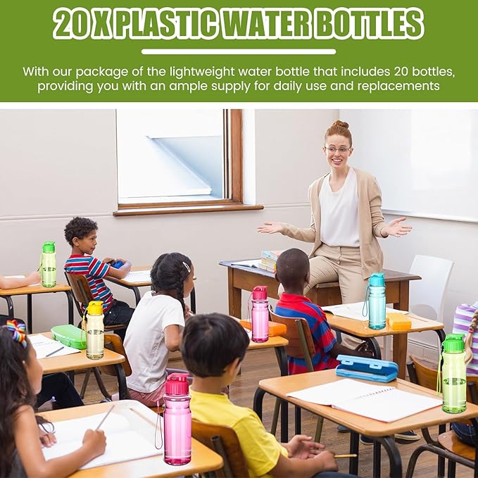 Tioncy 20 Pieces Plastic Water Bottles for Adults Bulk 17 oz Sport Drink Bottles with Handle Strap Lightweight Leakproof Drink Flip Top cups for Party Outdoor (Bright Color,bright style)