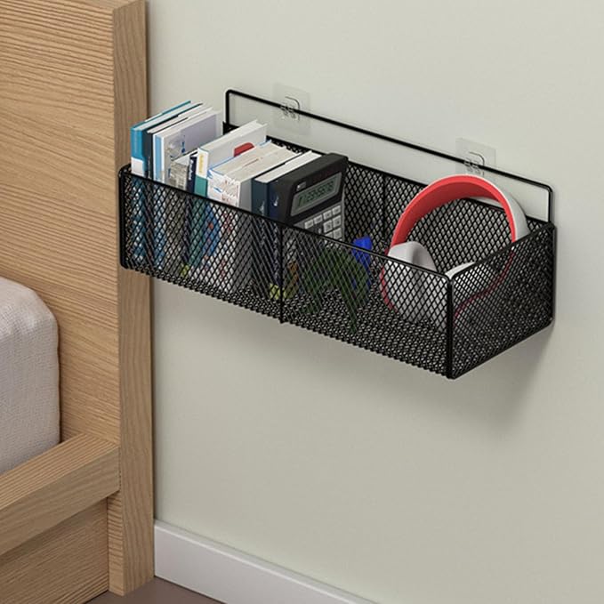 Hanging Wall Basket, Sturdy Iron Wire Mesh Wall Mounted Storage Rack with No Drill Installation for Kitchen Bathroom Home Organization (M)