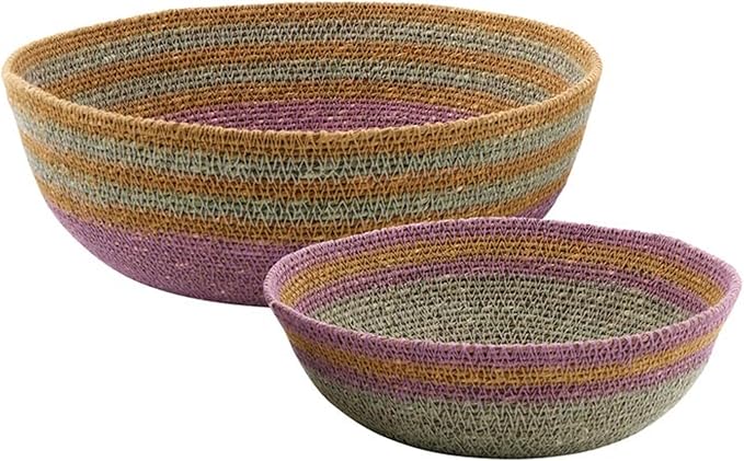47th & Main Set of 2 Decorative Seagrass Bowls, Bright Striped