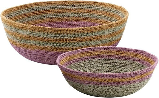 47th & Main Set of 2 Decorative Seagrass Bowls, Bright Striped