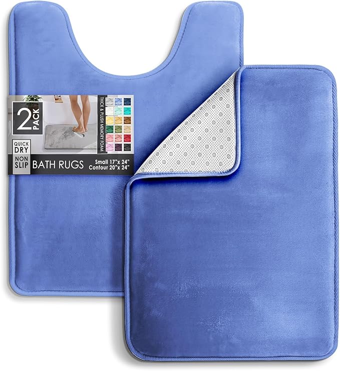 Clara Clark Bathroom Rugs, Velvet Memory Foam Bath Mat, Non-Slip Bath Rugs, Machine Wash, Dries Quickly, Ultra Soft Plush Bath Mats for Bathroom,