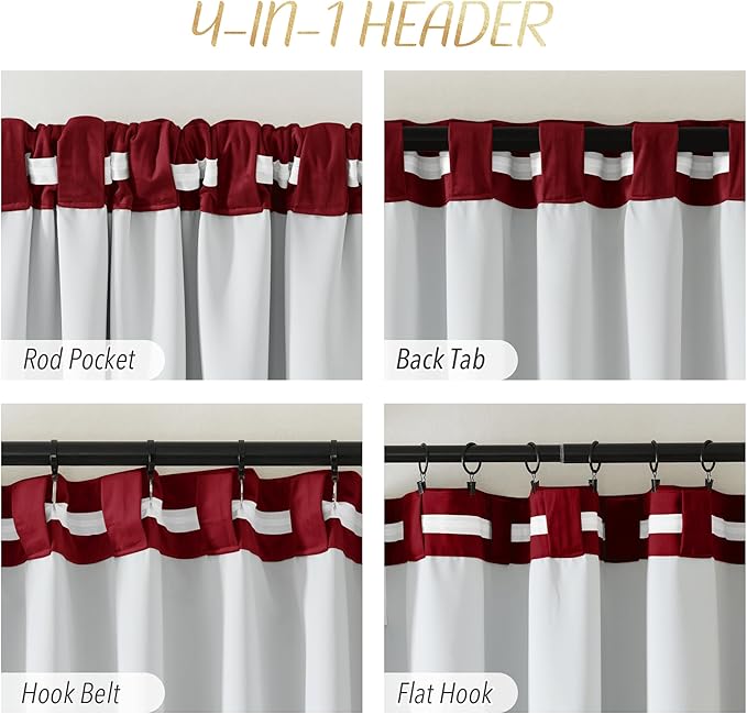 NICETOWN Red Velvet Curtain and Drape for Movie Theatre Backdrop, Elegent Home Decoration Privacy Protect Insulate Summer Heat and Winter Chill for Basement/Studio/Dorm,1 Panel, 96 inches Long