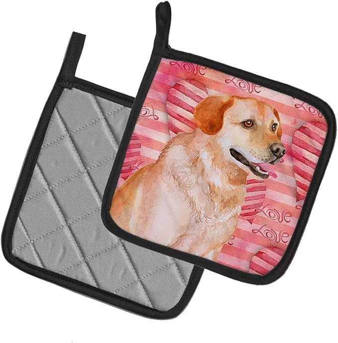 Caroline's Treasures BB9801PTHD Labrador Retriever Love Pair of Pot Holders, Red Kitchen Heat Resistant Pot Holders Sets Oven Hot Pads for Cooking Baking BBQ, 7 1/2 x 7 1/2