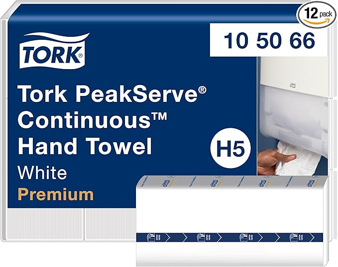 Tork PeakServe Continuous Paper Hand Towels White H5, Premium, Compressed, 12 x 270 sheets, 105066
