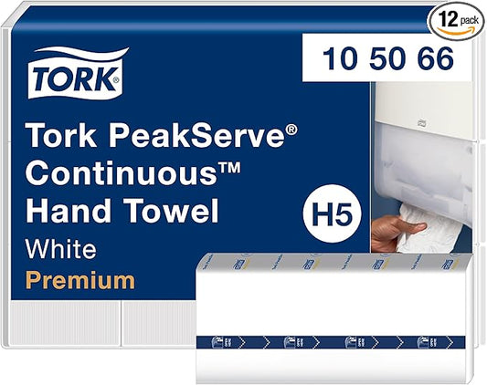 Tork PeakServe Continuous Paper Hand Towels White H5, Premium, Compressed, 12 x 270 sheets, 105066