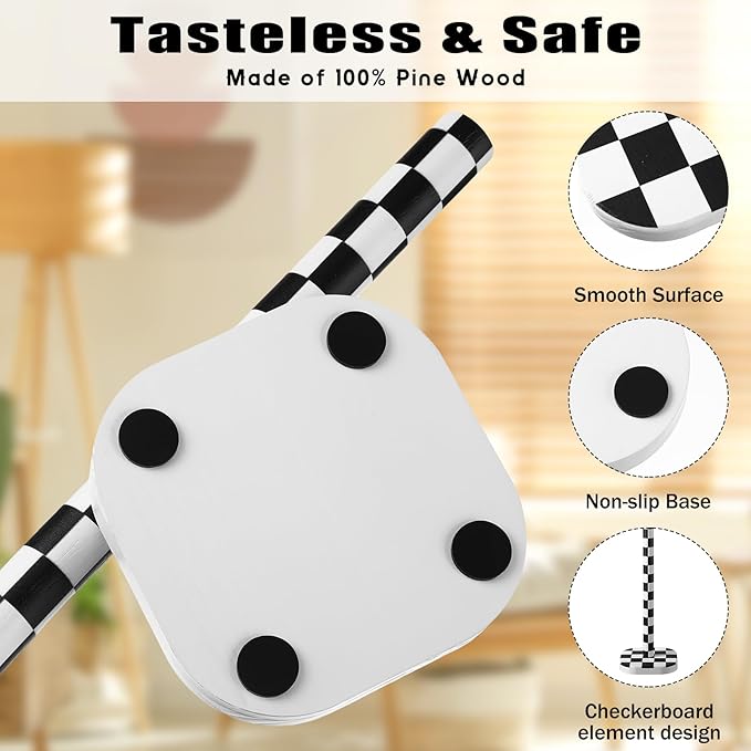 Teenyyou Checkerboard Paper Towel Holder Countertop Wood Standing Paper Roll Holder with Anti Skid Base Black and White Decorative for Kitchen Bathrooms Living Room