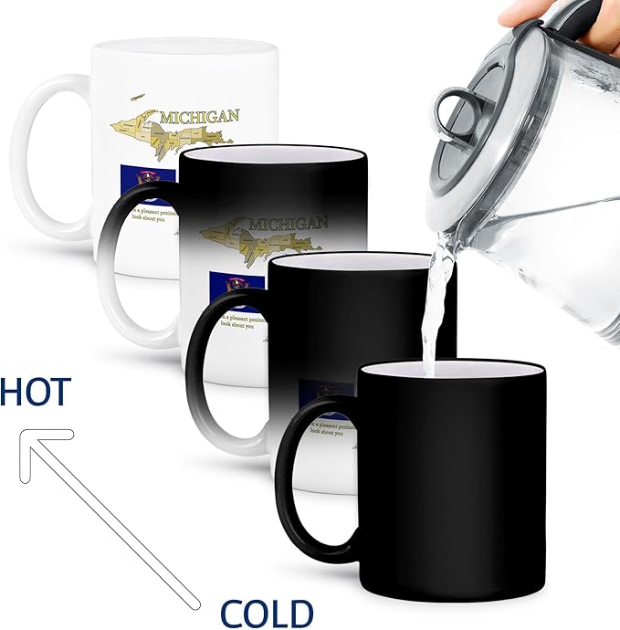3dRose Flag, Map and motto of Michigan with all counties labeled 11oz Magic Transforming Mug