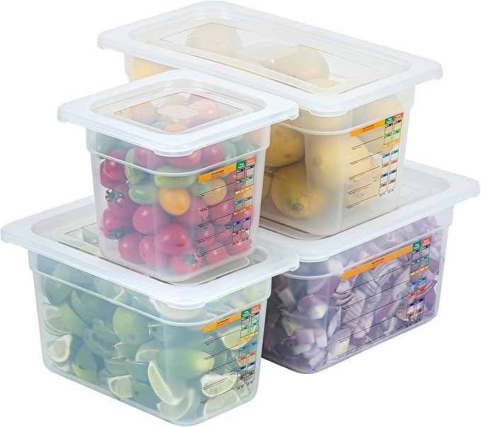 Restaurantware Food Storage Containers 4-Piece with Labels Airtight Seal Food Storage Lids Microwave-Safe Polypropylene Container Translucent