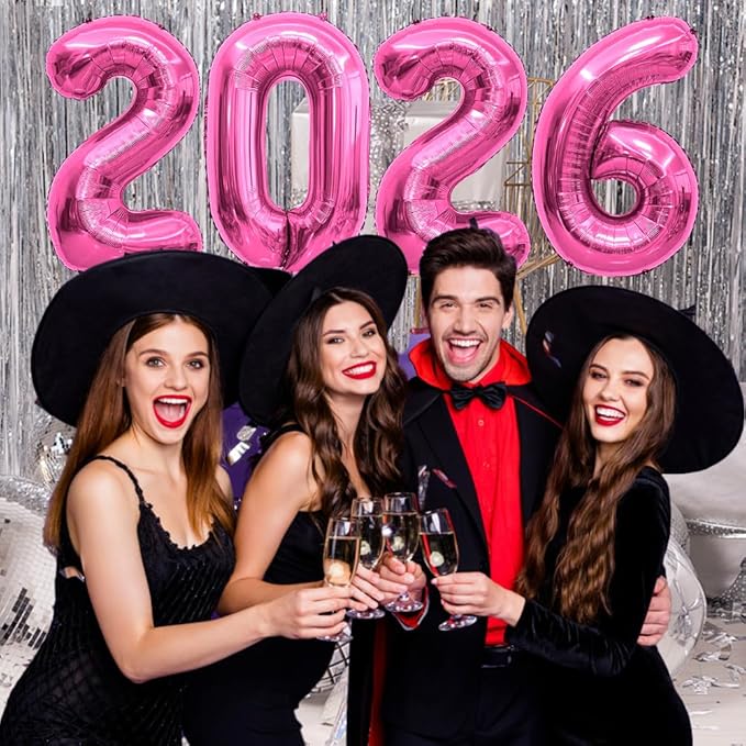 2026 Balloons 40 Inch 2026 Balloon Numbers Pink New Years Balloons for New Years Nye Decorations Mylar Foil 20 26 Happy New Year Balloon for 20 26 Graduation Decor Globos De Año Nuevo Party Supplies