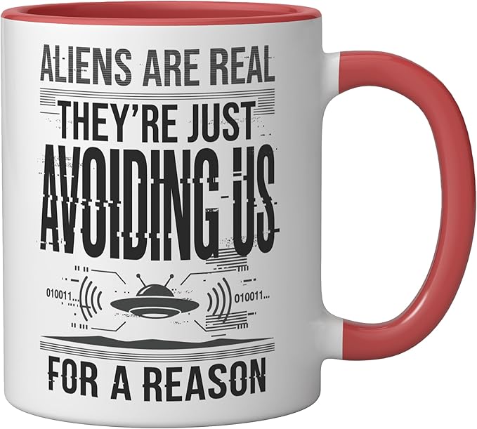 Aliens UFO Space Sci Fi Believer Extraterrestrial Ceramic Mug, Red/White