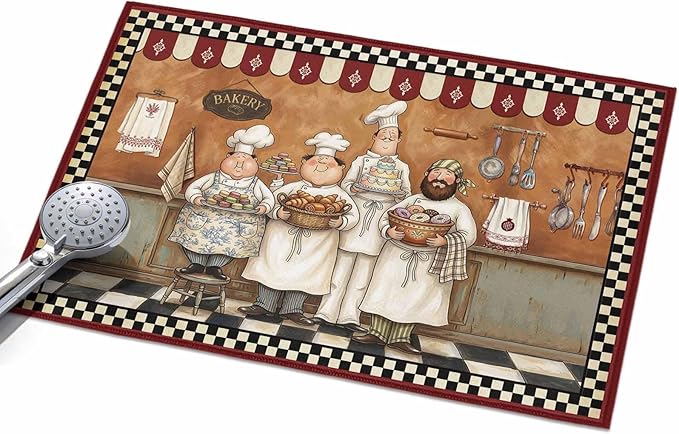 Area Rug 2x3ft, Farmhouse Cartoon Chef Washable Rugs for Living Room Bedroom, Cooking Theme Black White Checkered Soft Non-Slip Area Rugs Rectangle Floor Carpet for Dining Room