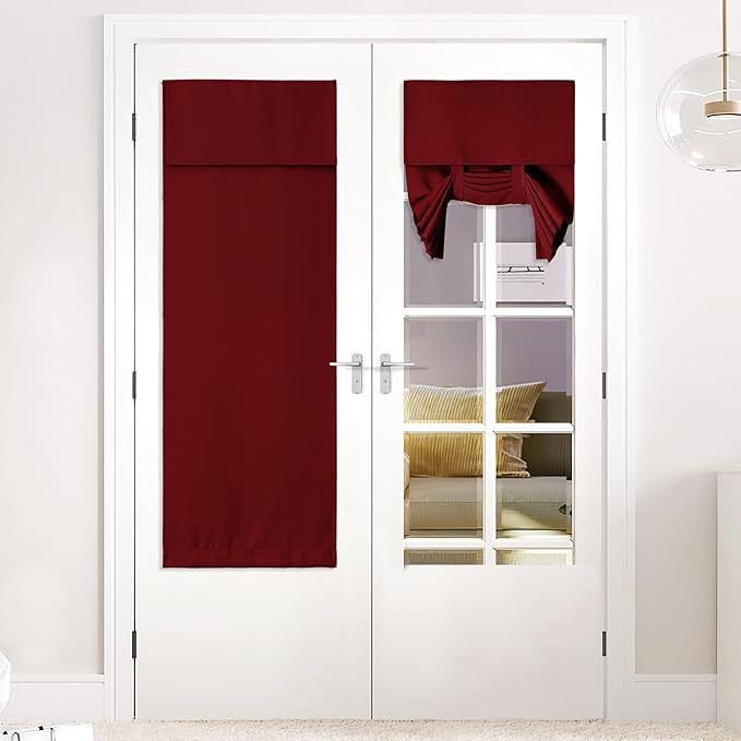NICETOWN French Door Curtains for Window, Blackout Front Door Tie Up Shades Window Covering for Christmas, 26 X 64 Inches Long, Burgundy Red, 1 PC