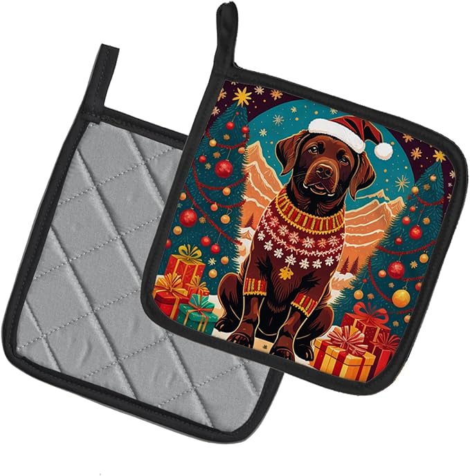 Caroline's Treasures Chocolate Labrador Retriever Christmas Pair of Pot Holders Kitchen Heat Resistant Pot Holders Sets Oven Hot Pads for Cooking Baking BBQ, 7 1/2 x 7 1/2