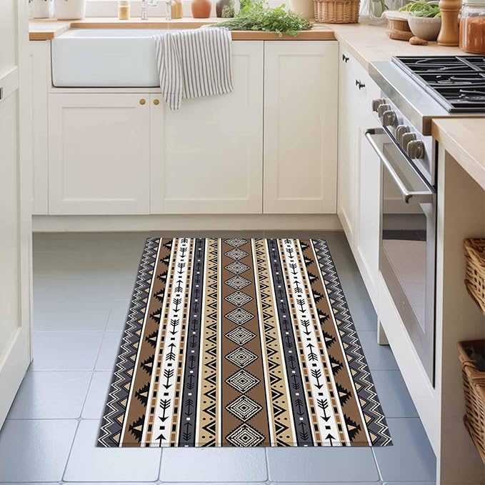 Area Rug 2x3ft, Boho Tribal Stripes Washable Rugs for Living Room Bedroom, Ethnic Borders Arrow Motifs Soft Non-Slip Area Rugs Rectangle Floor Carpet for Dining Room