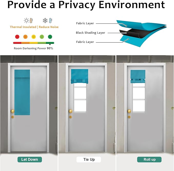 WdFour Classroom Door Window Cover,Blackout Shades for Classroom Windows and Doors，Privacy,Room Darkening Design Blocks Views, Classroom Window Cover Lockdown.12W x 40L Inches, 1 Panel, Teal Blue