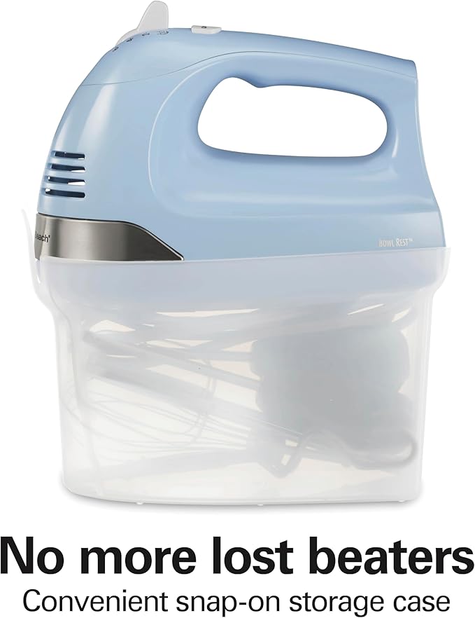 Hamilton Beach 6-Speed Electric Hand Mixer with Whisk,Dough Hooks and Easy Clean Beaters,Powerful 275 Watt Motor,Snap-On Storage Case,Blue,(Pack of 2)