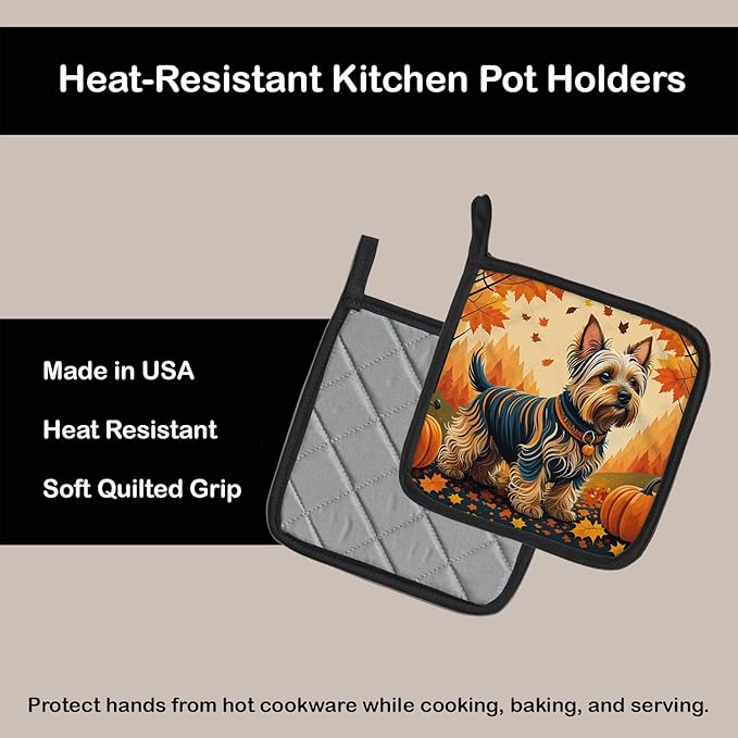 Caroline's Treasures DAC1075PTHD Silky Terrier Fall Pair of Pot Holders Kitchen Heat Resistant Pot Holders Sets Oven Hot Pads for Cooking Baking BBQ, 7 1/2 x 7 1/2