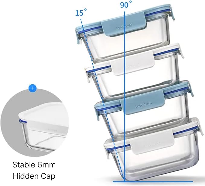 LocknLock LNG214S4M The Clear Heat-Resistant Borosilicate Glass Food Storage Set, 8-Piece (4 Containers + 4 Lids) - Mint