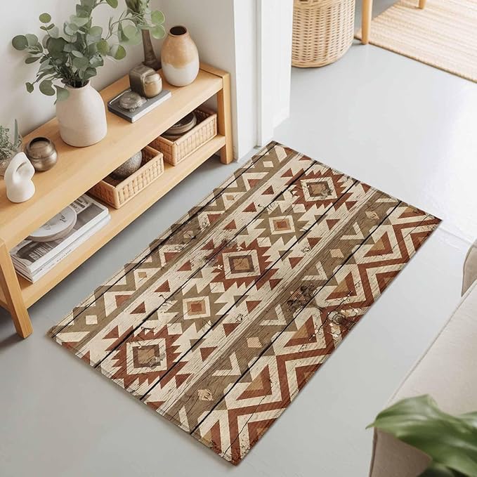Area Rug 2x3ft, Rustic Aztec Style Pattern Washable Rugs for Living Room Bedroom, Southwestern Geometric Art Soft Non-Slip Area Rugs Rectangle Floor Carpet for Dining Room