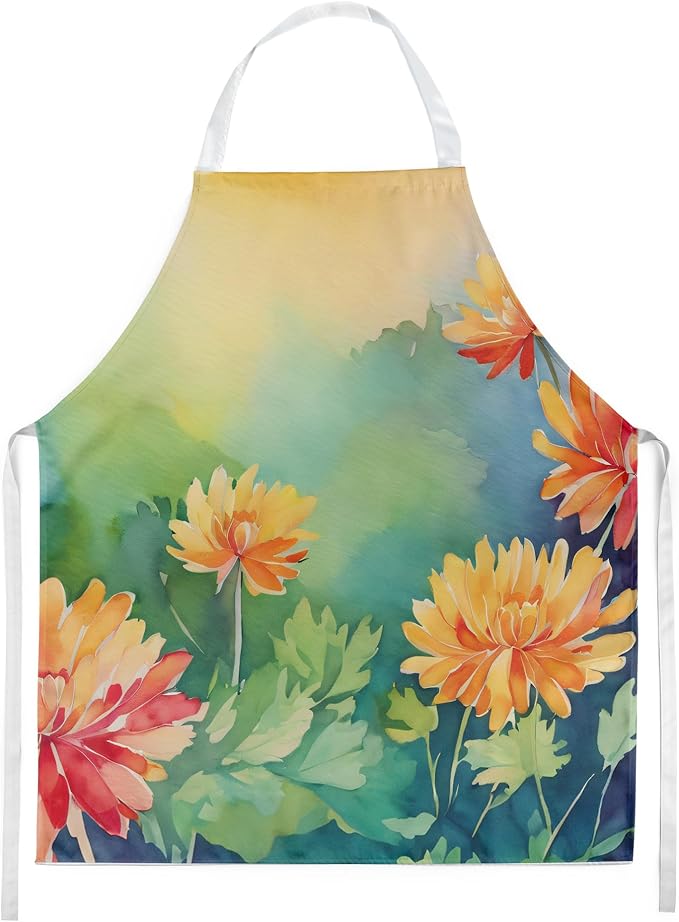 Caroline's Treasures Chrysanthemums in Watercolor Apron Cooking Kitchen Server Baking Crafts Gardening for Adult Women Men, Unisex, Large, Multicolor