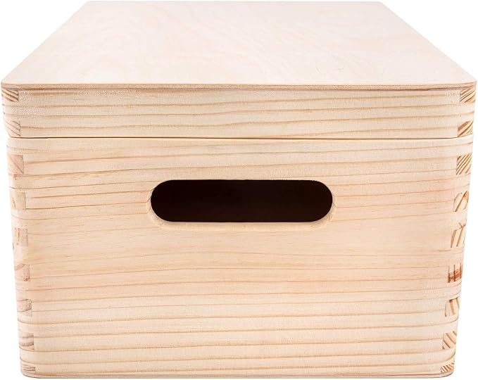 Creative Deco Large Wooden Storage Box with Hinged Lid | 11.8 x 7.87 x 5.51 in (+-0.5) | Keepsake Unfinished Plain Unpainted Gift Box with Handles for Tool Toy Kitchen | ROUGH & UNSANDED Wood Trunk