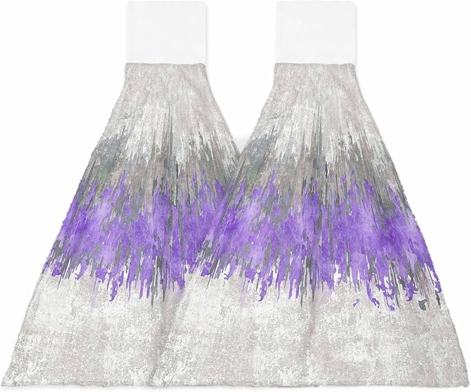 Alandar Home Kitchen Tie Towel Set of 2, Abstract Purple Grey Graffiti Absorbent Soft Hand Towels for Bathroom Hanging Towels, Modern Minimalist Art Fast Drying Cleaning Cloth with Loop