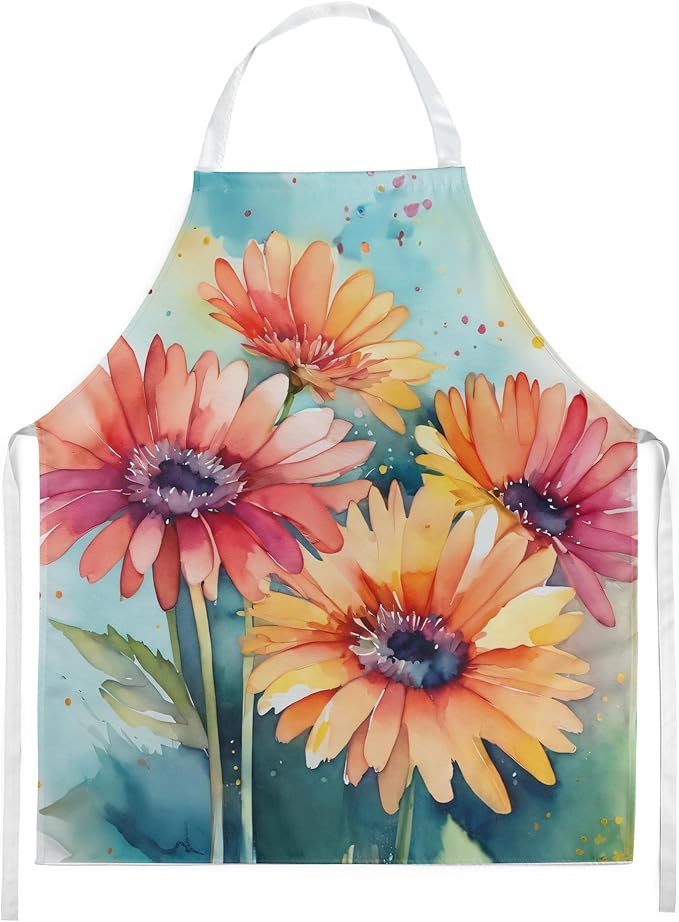 Caroline's Treasures Gerbera Daisies in Watercolor Apron Cooking Kitchen Server Baking Crafts Gardening for Adult Women Men, Unisex, Large, Multicolor