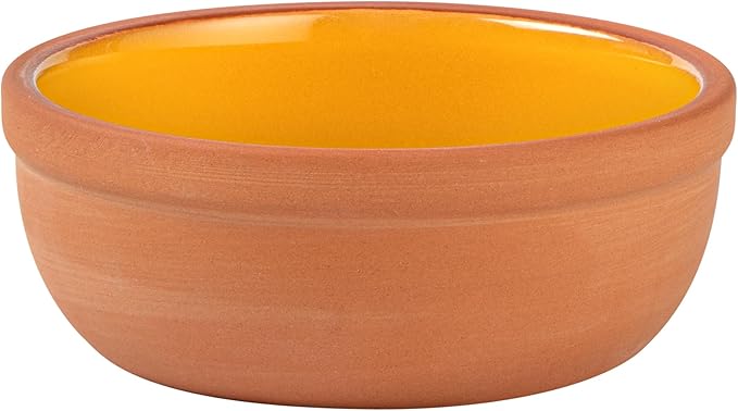 Restaurantware-Terra Tek 5.1 Ounce Terracotta Cazuelas, 2 Yellow Glazed Clay Pots For Cooking - Oven-Ready, Microwavable, Terracotta Serving Pots, Dishwashable, For Cooking And Serving