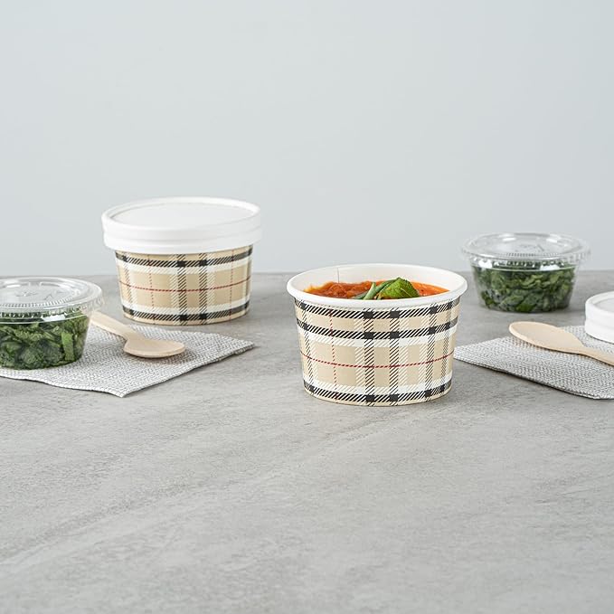 Coppetta 3-Ounce Dessert Cups, 200 Disposable Ice Cream Cups - Lids Sold Separately, Sturdy, Plaid Paper FroYo Bowls, For Hot And Cold Foods, Perfect For Gelato Or Mousse - Restaurantware