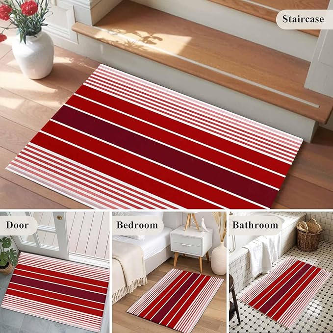 Area Rug 2x3ft, Abstract Gradient Red White Stripes Washable Rugs for Living Room Bedroom, Ombre Modern Art Soft Non-Slip Area Rugs Rectangle Floor Carpet for Dining Room