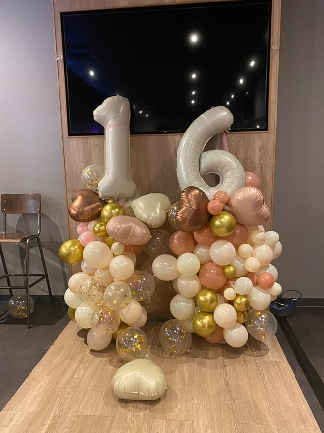 Number 6 Balloon 40 Inch, 6th Birthday Balloon for Boy Girl, Beige 16 60 61 65 Numbers Balloons Birthday Party Wedding Events Decorations