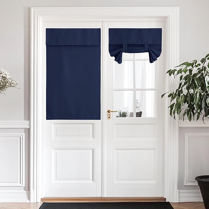NICETOWN Blackout Door Curtain for Door Window - Privacy Thermal Insulated Tricia/Front/Patio French Window Covering Tie up Shade, W34 x L48 inch Long, 1 Panel, Navy
