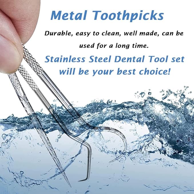 AKOAK 3 Pcs/Set 304 Stainless Steel Teeth Cleaning Tool Multi-Functional Portable Toothpick Storage Tube with Toothpick Holder, Ideal for Home Personal Oral Care（Silver）
