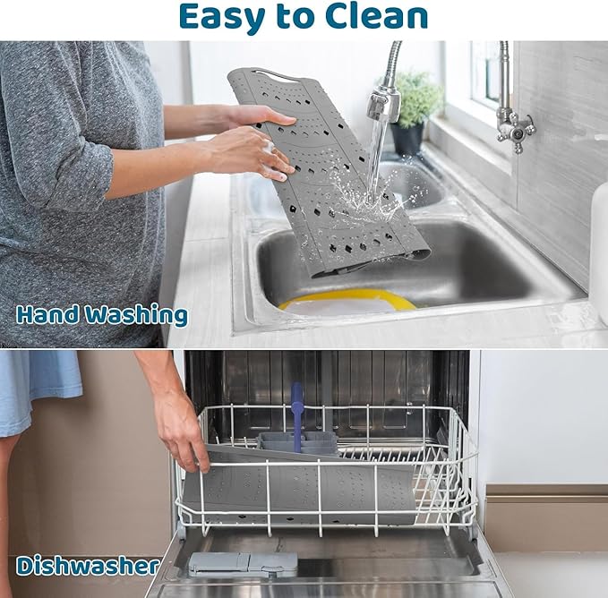 Bathroom Sink Cover for Counter Space, Foldable Silicone Makeup Mat for Hair Styling and Hot Tools, Steel Frame Core Sink Organizer for RV Camper and Small Vanity, DIY Cut to Fit, Grey