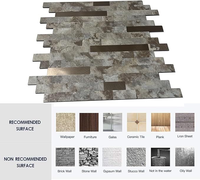 WEIMEISC 10 Sheets Peel and Stick Backsplash Tile for Kitchen, Self-Adhesive Mosaic Tile, Stick on Bathroom Vanities, Fireplace Decor, Laundry Table (Coffee+Bronze)