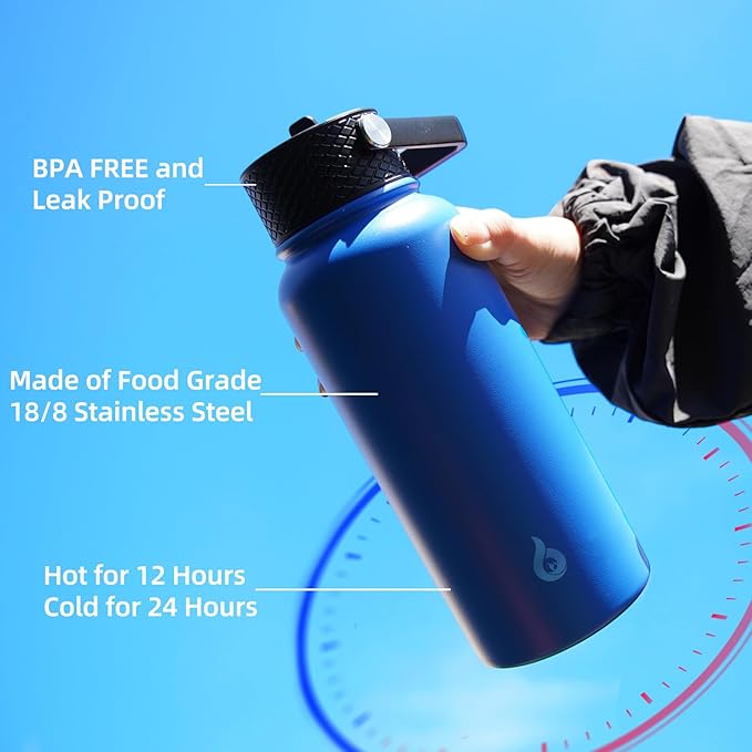 BJPKPK Insulated Water Bottles with Straw Lid, 27oz Stainless Steel Water Bottle with 3 Lids, Leak Proof BPA Free Metal Thermo, Mugs, Tumblers, Keep Cold Hot - Cherry